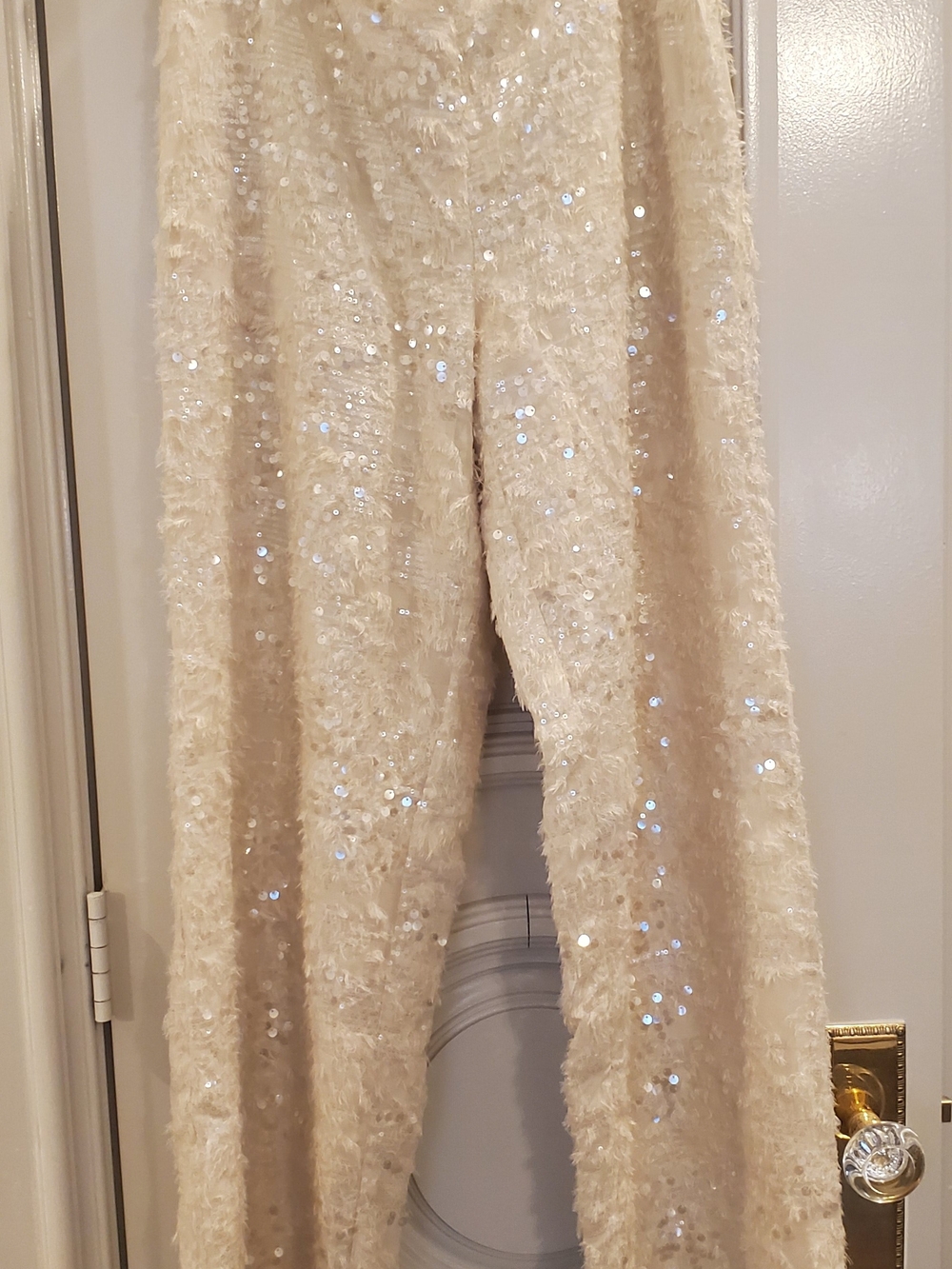 dennis basso Cream Sequin Textured Wide-Leg Pants